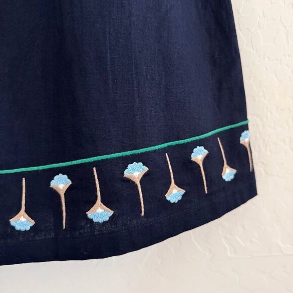 BODEN Brooke Embroidered Midi Skirt Navy Floral Linen Blend Lined Size 10P - Picture 6 of 9
